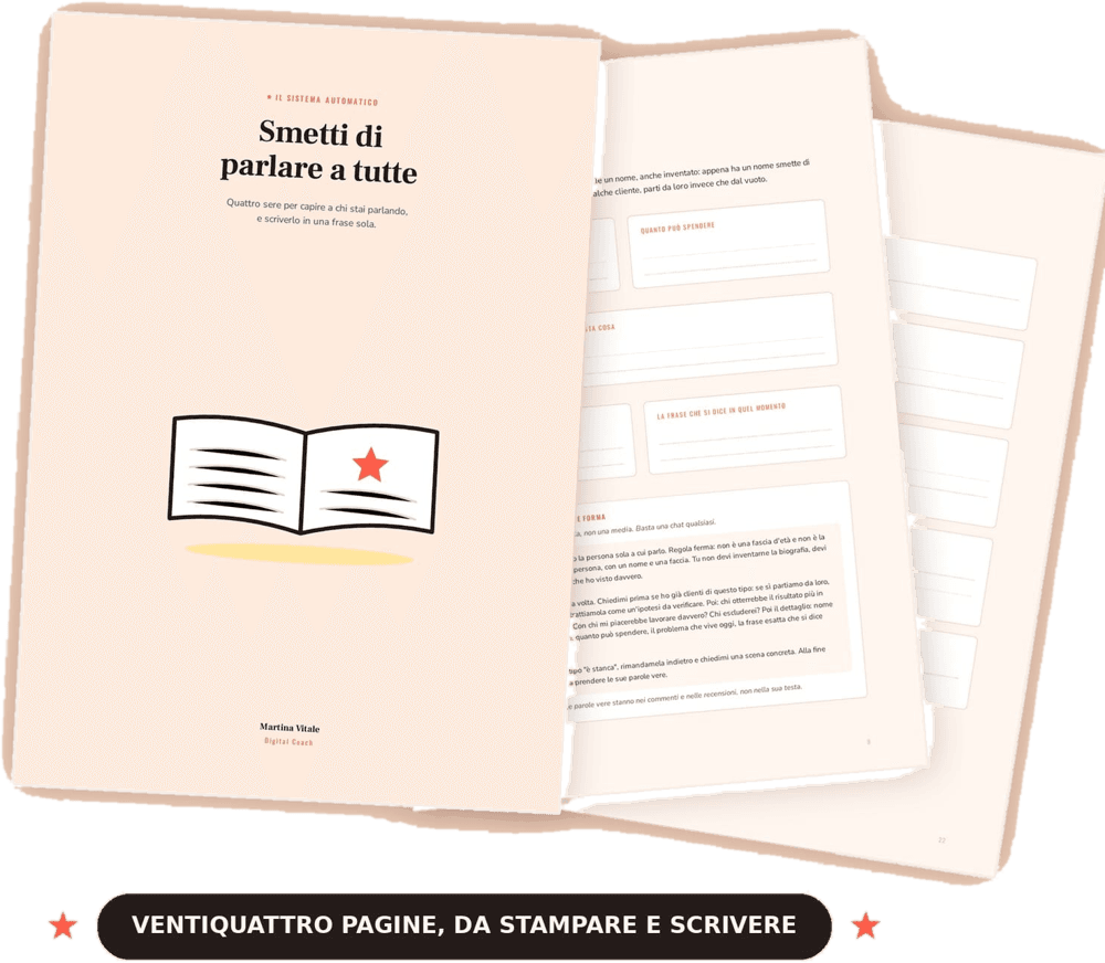 Il quaderno Smetti di parlare a tutte, ventiquattro pagine da stampare e scrivere