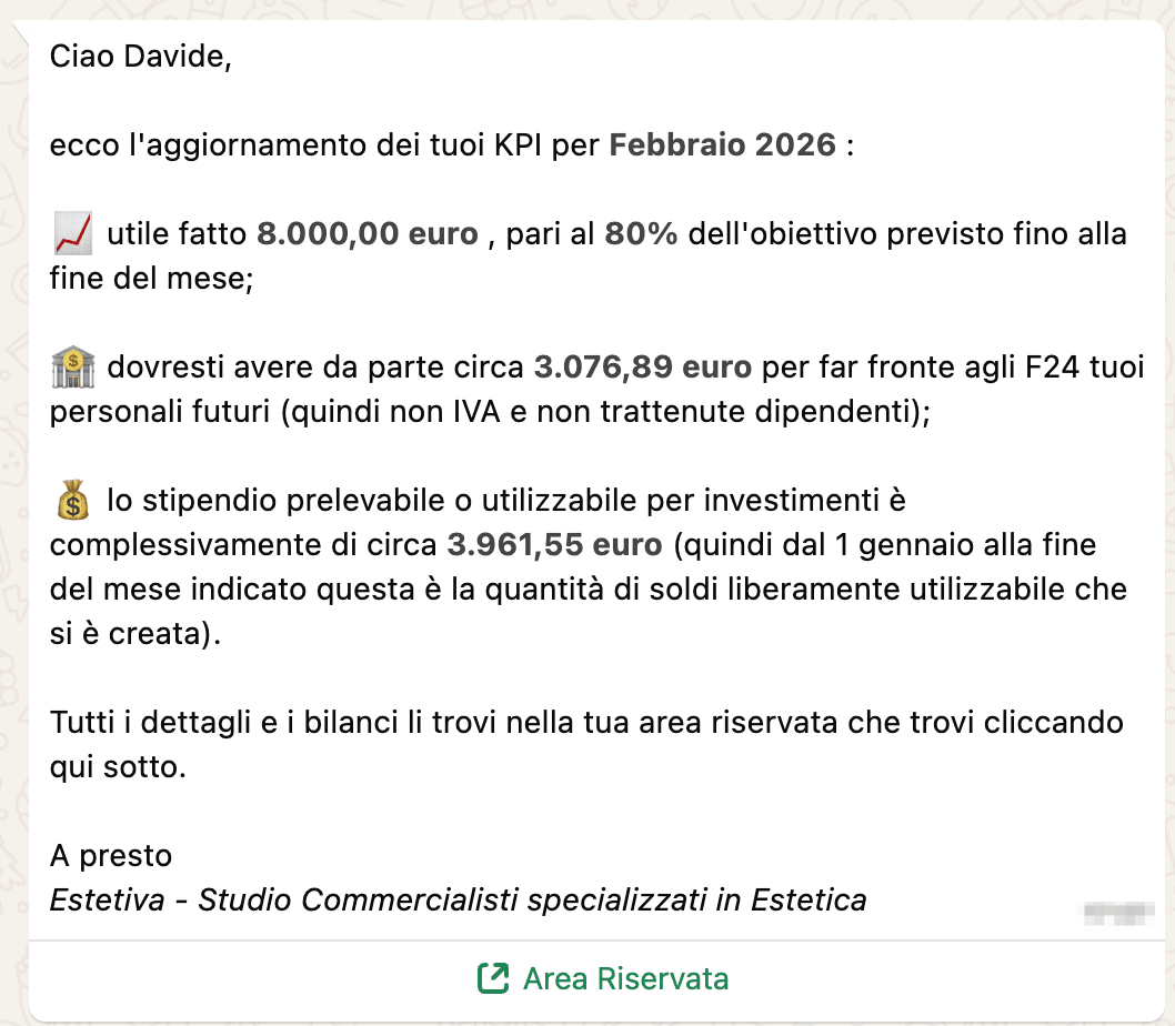 Esempio report mensile via WhatsApp