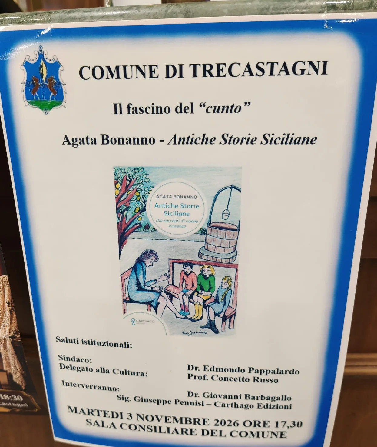 Il fascino del cunto, Agata Bonanno Antiche Storie Siciliane, Comune di Trecastagni 3 novembre 2026 – locandina
