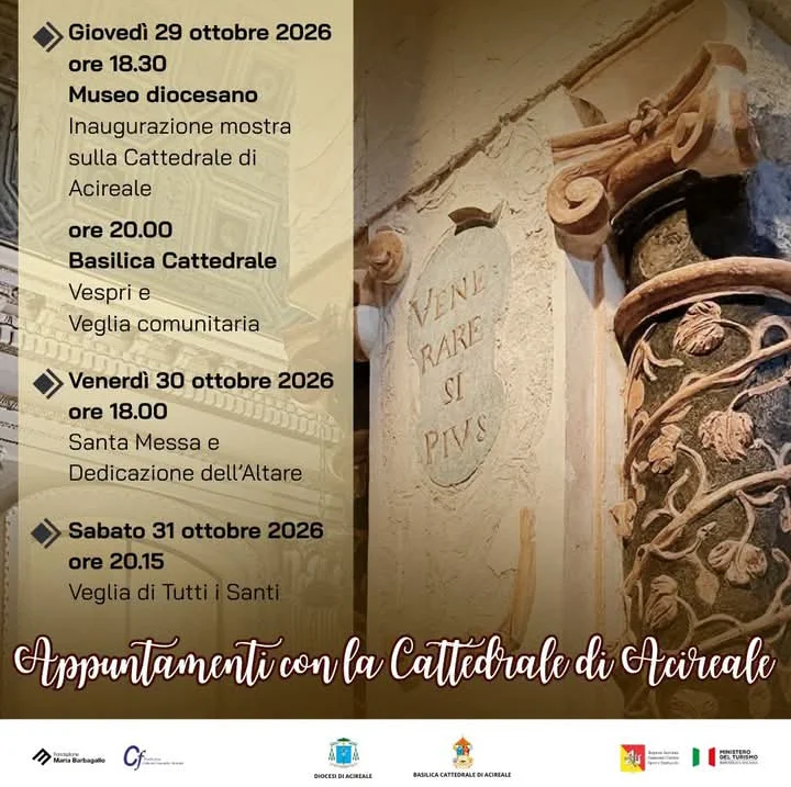 Locandina degli Appuntamenti con la Cattedrale di Acireale, 29-31 ottobre 2026