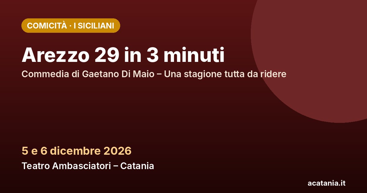 Arezzo 29 in 3 minuti al Teatro Ambasciatori di Catania, 5 e 6 dicembre 2026