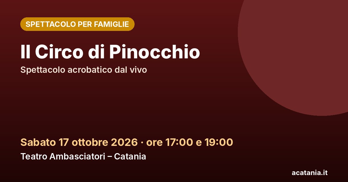 Il Circo di Pinocchio al Teatro Ambasciatori di Catania, 17 ottobre 2026