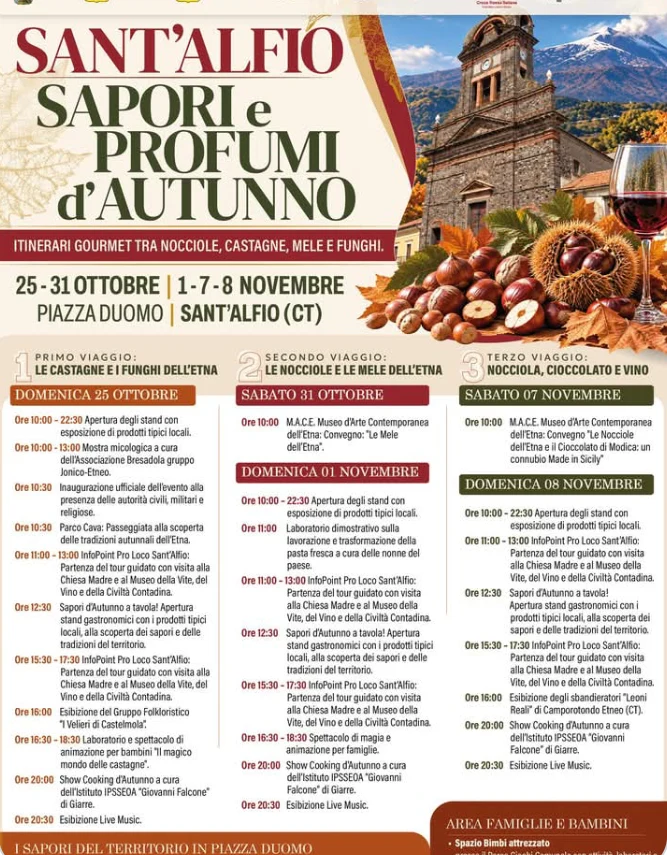 Locandina di Sant'Alfio Sapori e Profumi d'Autunno 2026 in Piazza Duomo, 25 e 31 ottobre, 1, 7 e 8 novembre