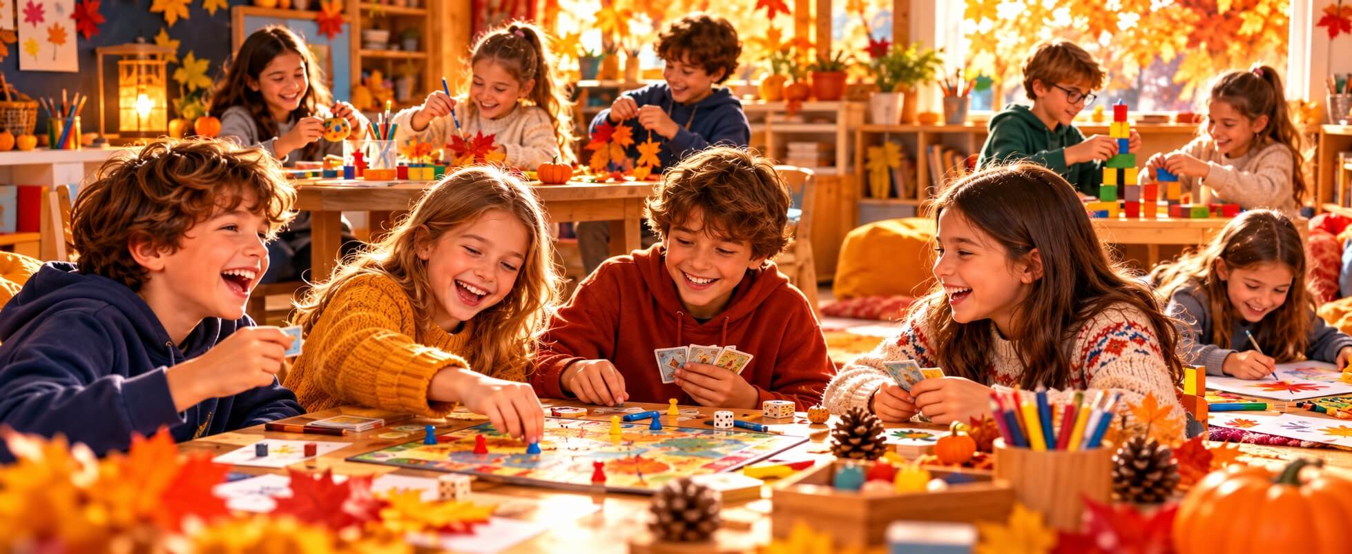 Bambini ai laboratori e ai giochi da tavolo