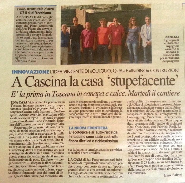 Bioedilizia e Architettura sostenibile Uscita della Nazione di Pisa del 27 luglio 2014