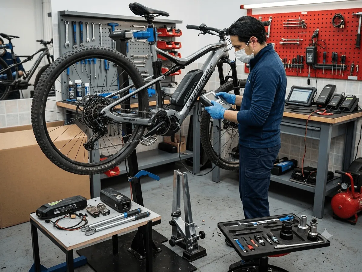 Diagnostica computerizzata di una e-bike in officina