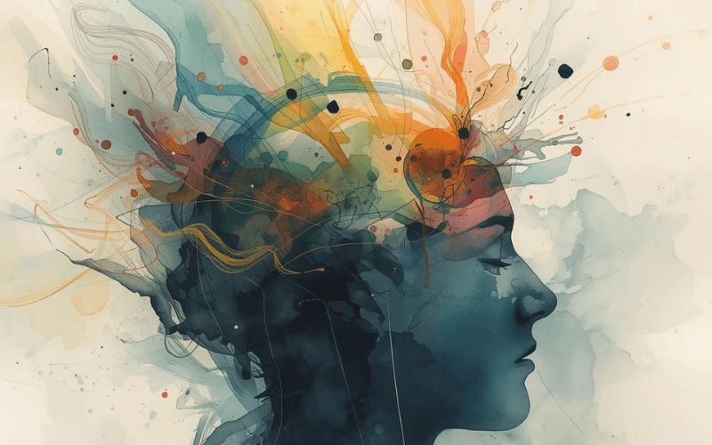 Lucidità mentale Testa umana piena di colori che simboleggia la chiarezza e la performance mentale