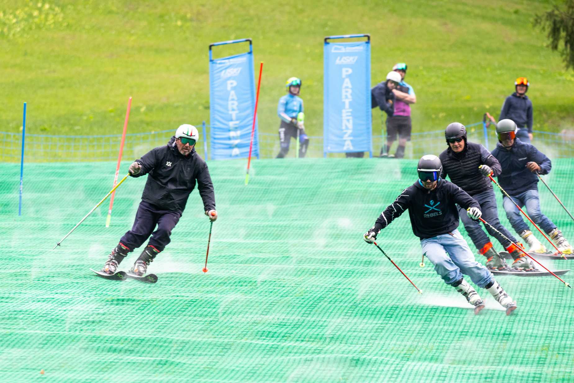 Artificial ski slope training with slalom gates by Neveplast