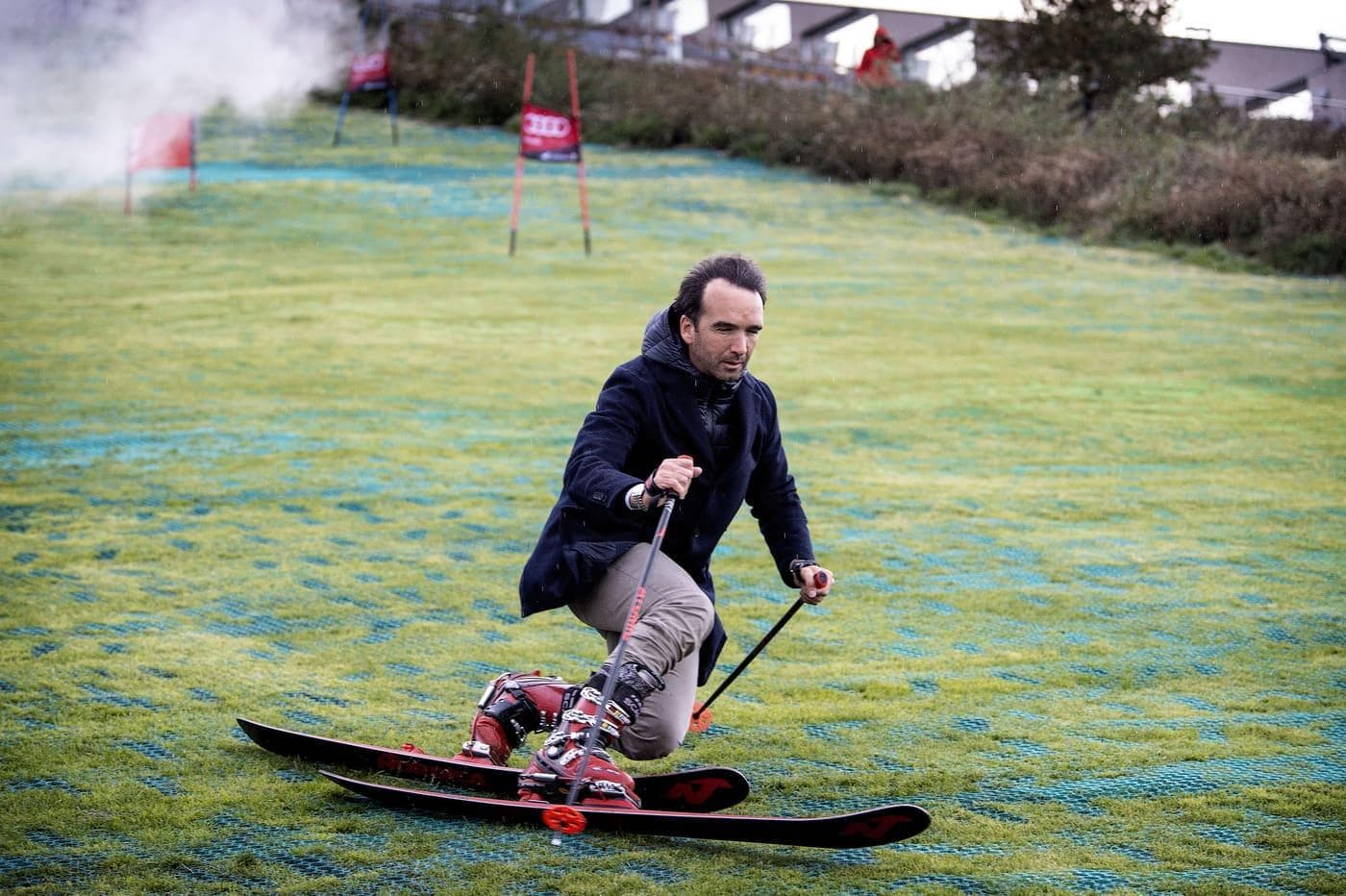 Niccolo Bertocchi Neveplast CEO skiing on a dry slope Niccolo Bertocchi Neveplast CEO skiing on a dry slope