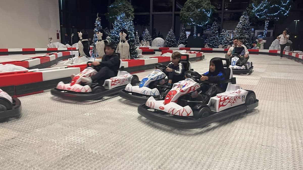 Mini drift kart on snow free winter track Mini drift kart on snow free winter track