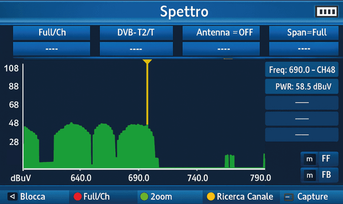 Analisi spettro dopo installazione antenna log – Eliminate interferenze oltre 700 MHz Analisi spettro dopo installazione antenna log – Eliminate interferenze oltre 700 MHz
