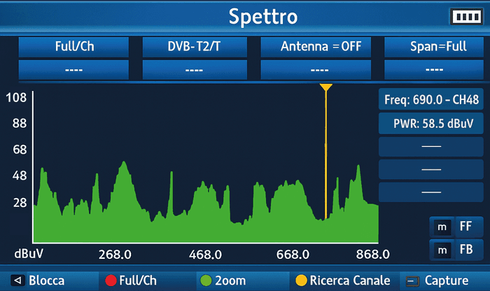 Interferenze 5G rilevate a 694 MHz con misuratore di campo DVB-T2 Interferenze 5G rilevate a 694 MHz con misuratore di campo DVB-T2