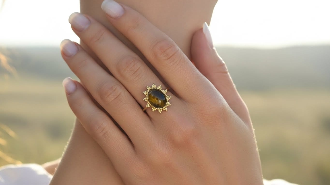 Anello con pietra occhio di tigre