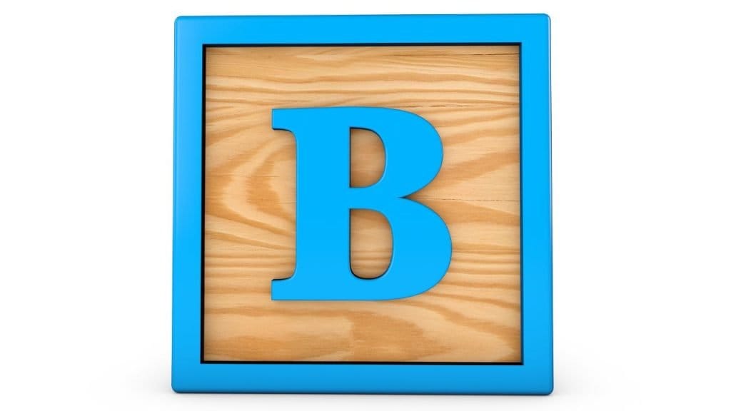 Lettera B intagliata in legno, 50 parole che cominciano con la B in inglese