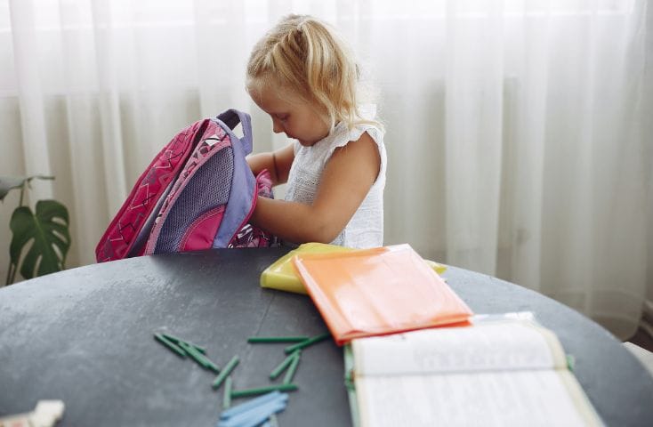 bambina che prepara lo zaino per la scuola, come si dice zaino in inglese