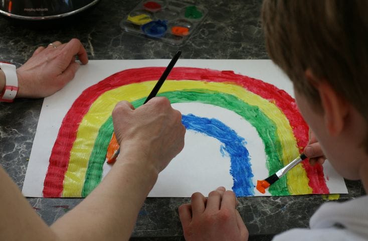 disegno di un arcobaleno dipinto, canzoncine per imprarare i colori in inglese