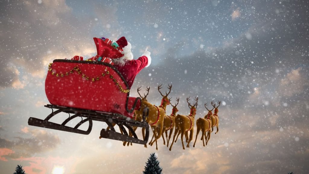 Babbo Natale sulla slitta trainata dalle renne, come si chiamano le renne di Babbo Natale