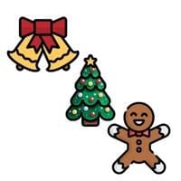 campane di Natale, albero di Natale e omino di pandizenzero della filastrocca di Natale in inglese