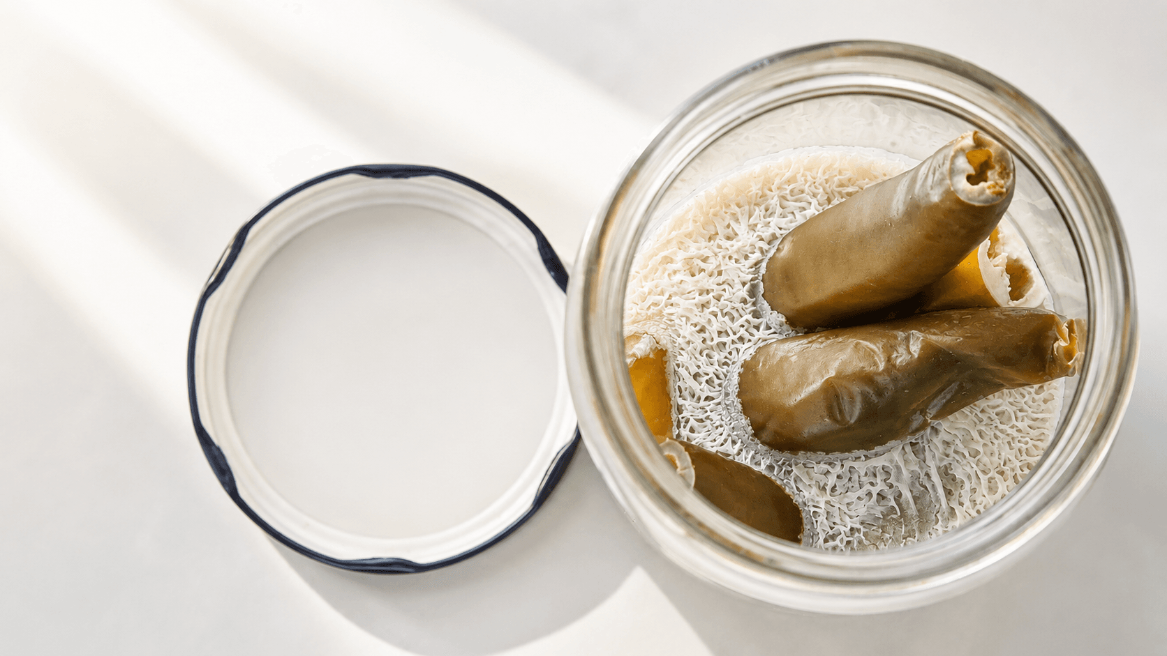 Crescita superficiale bianca su verdure fermentate in barattolo