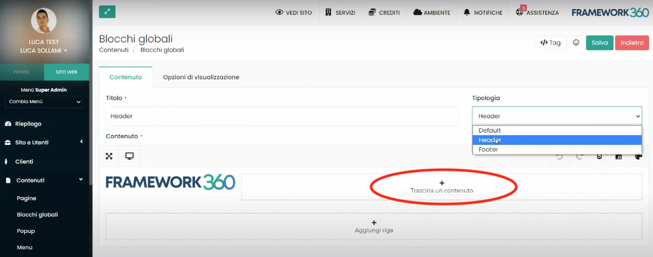 Pantalla Framework360 - Crear enlace ancla con desplazamiento