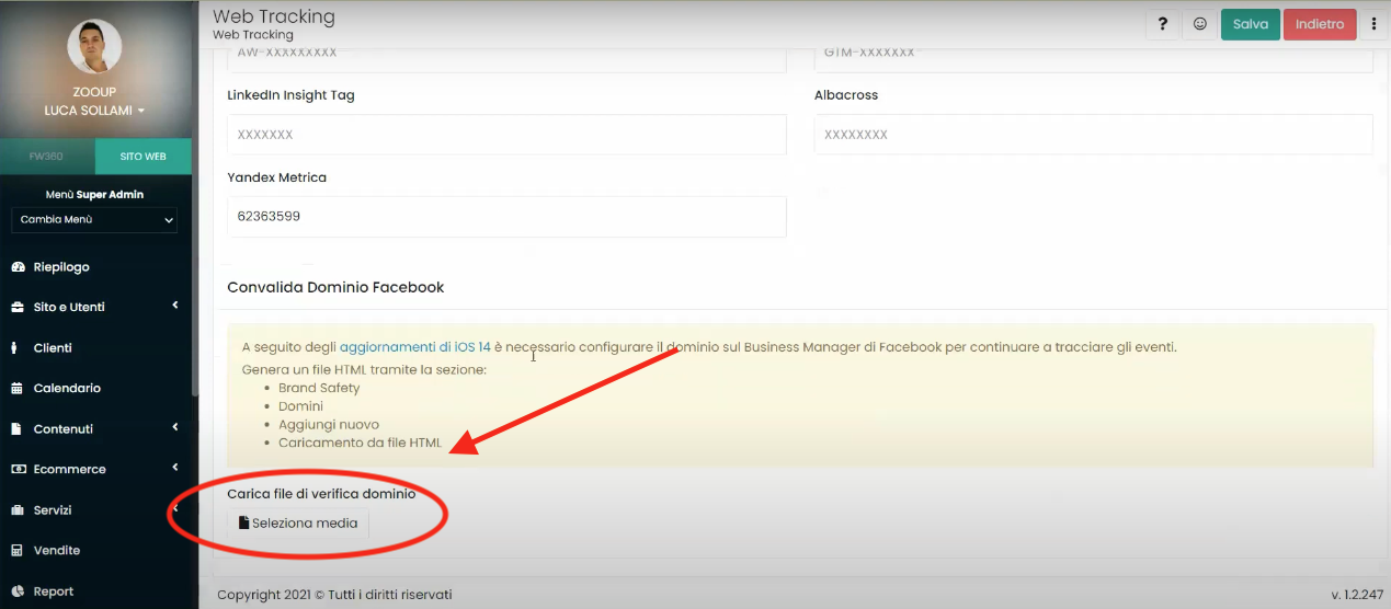 Tela Framework360 - Verificar domínios Facebook Ads