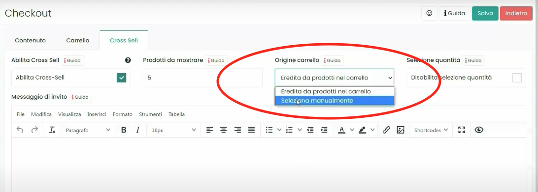 Tela Framework360 - Configurar um checkout