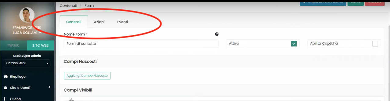 Schermata Framework360 - Inviare un'email automatica ad un visitatore che compila un form