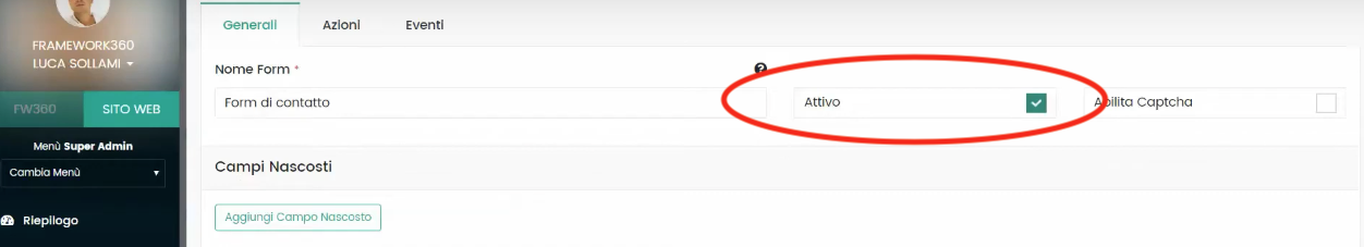 Schermata Framework360 - Inviare un'email automatica ad un visitatore che compila un form