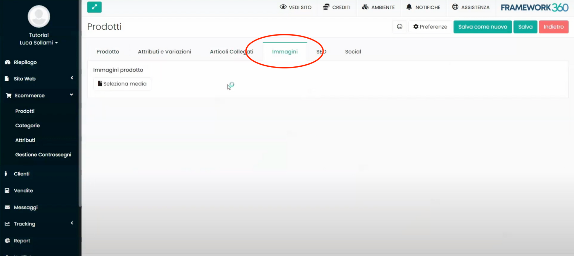 Schermata Framework360 - Panoramica ecommerce