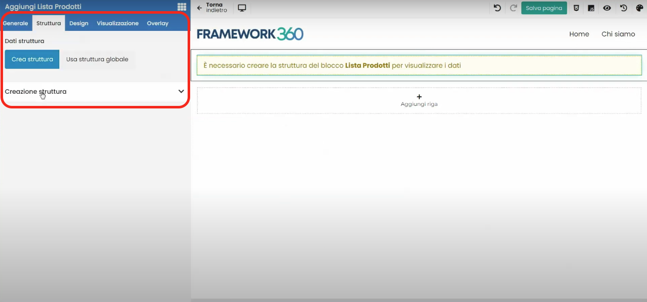 Schermata Framework360 - Panoramica ecommerce