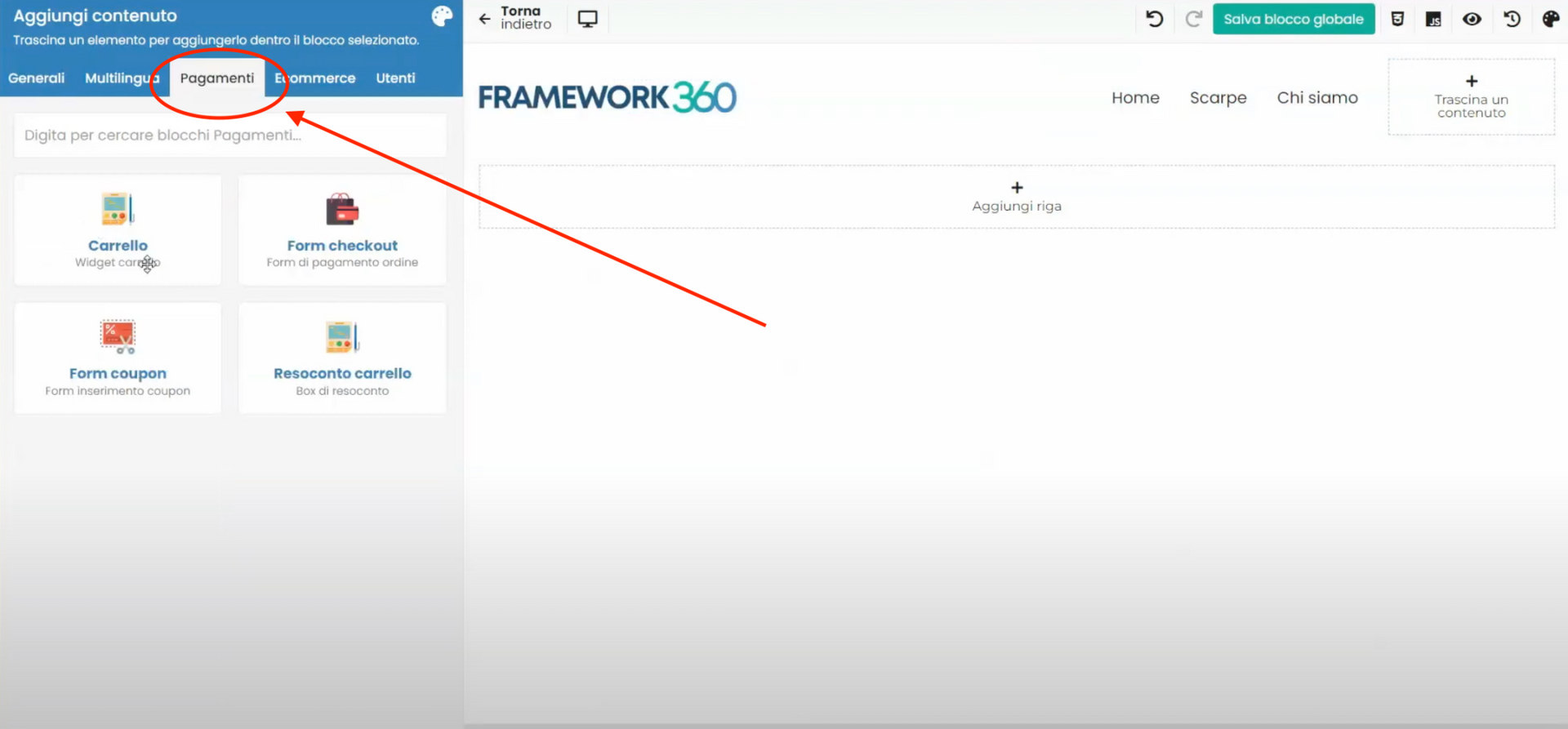 Schermata Framework360 - Panoramica ecommerce
