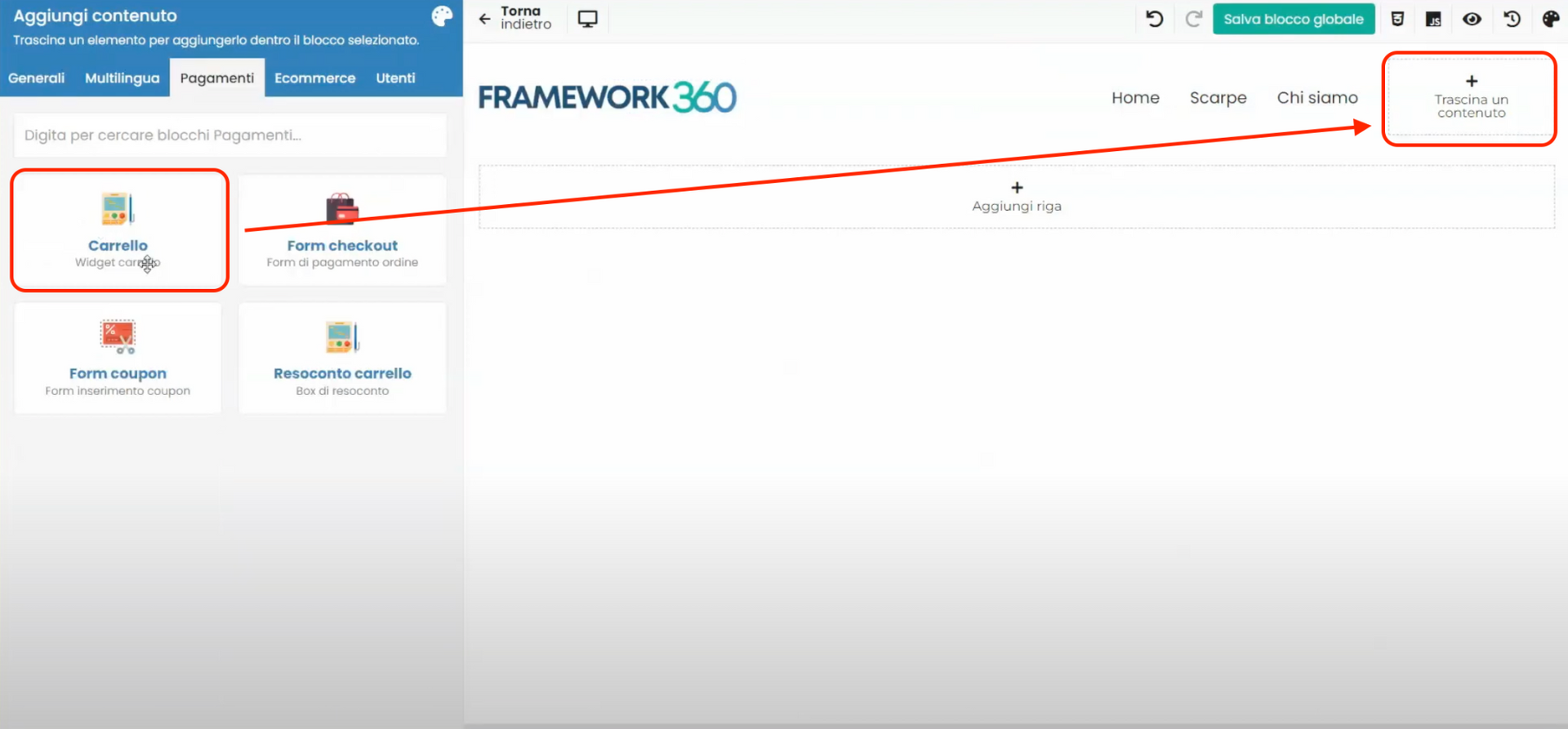 Schermata Framework360 - Panoramica ecommerce