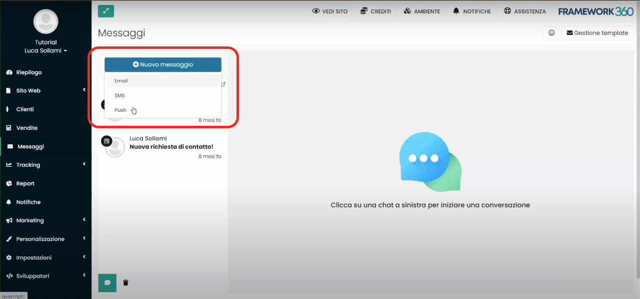 Tela Framework360 - Contatar diretamente um cliente via sms