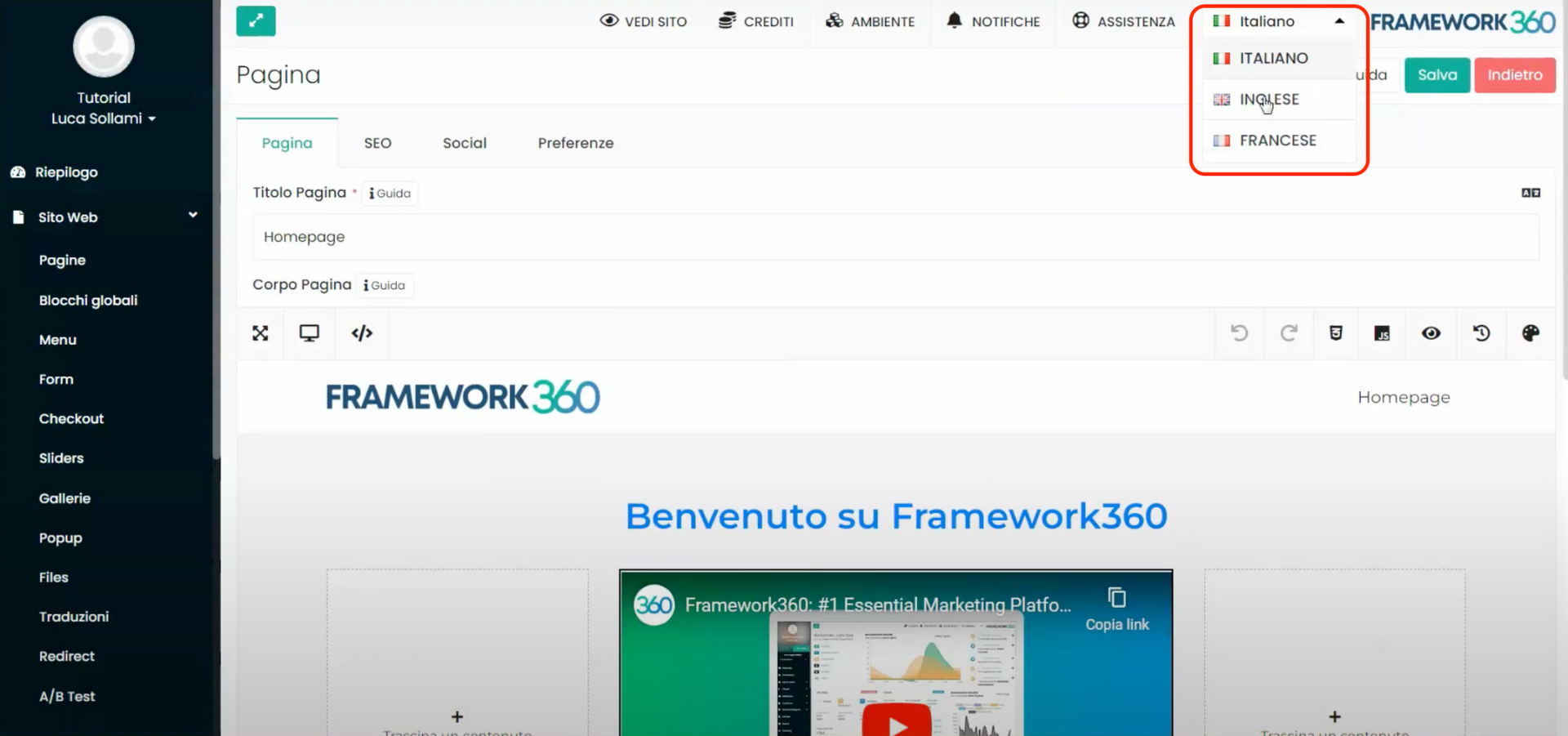 Schermata Framework360 - Multilingue