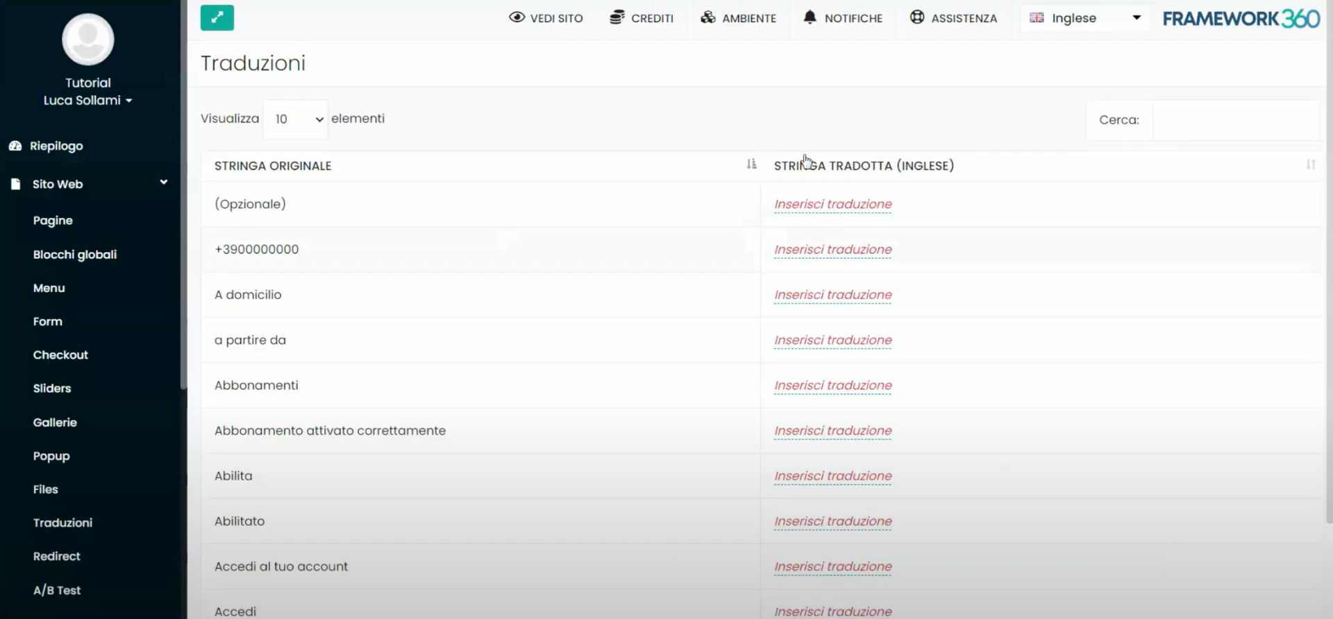 Tela Framework360 - Multilíngue