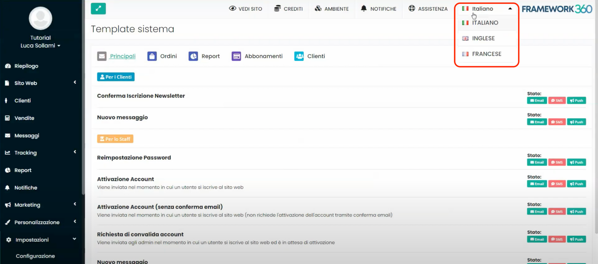 Tela Framework360 - Multilíngue