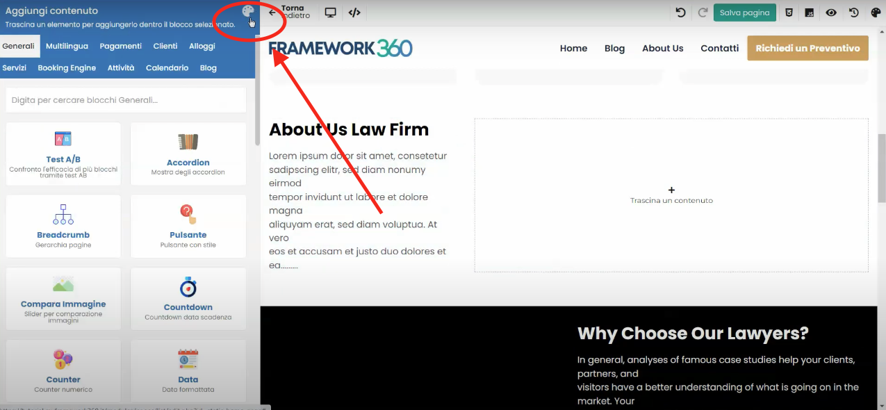 Pantalla Framework360 - Modificar o eliminar bloques del constructor visual
