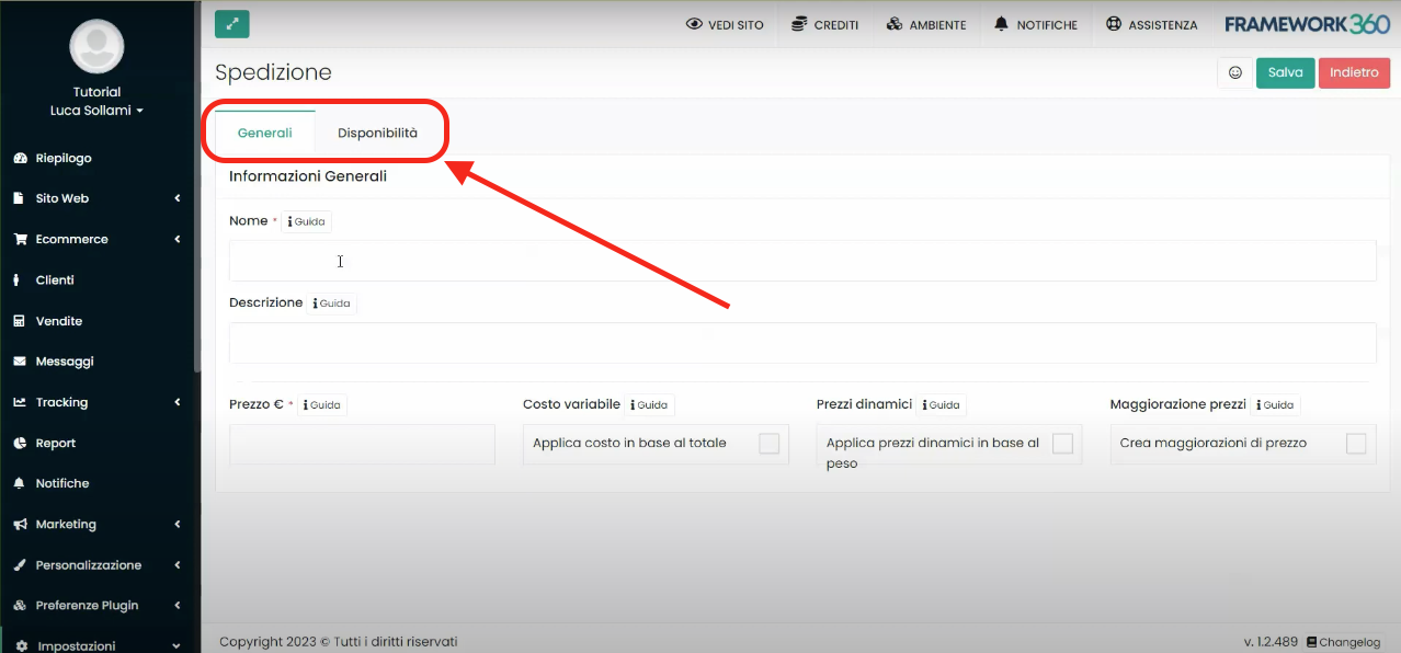 Écran Framework360 - Ajouter la livraison "Retrait sur place"
