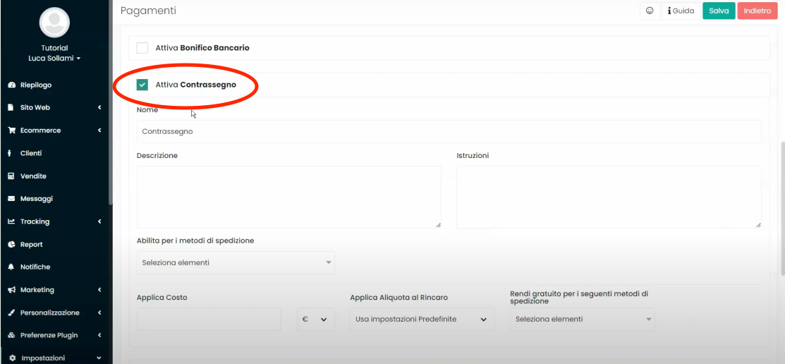Pantalla Framework360 - Configurar el contrarreembolso
