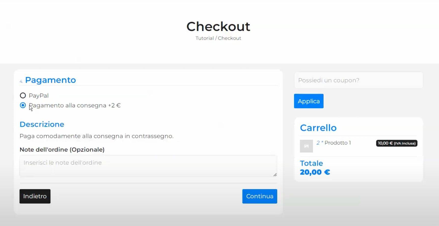 Schermata Framework360 - Configurare il contrassegno