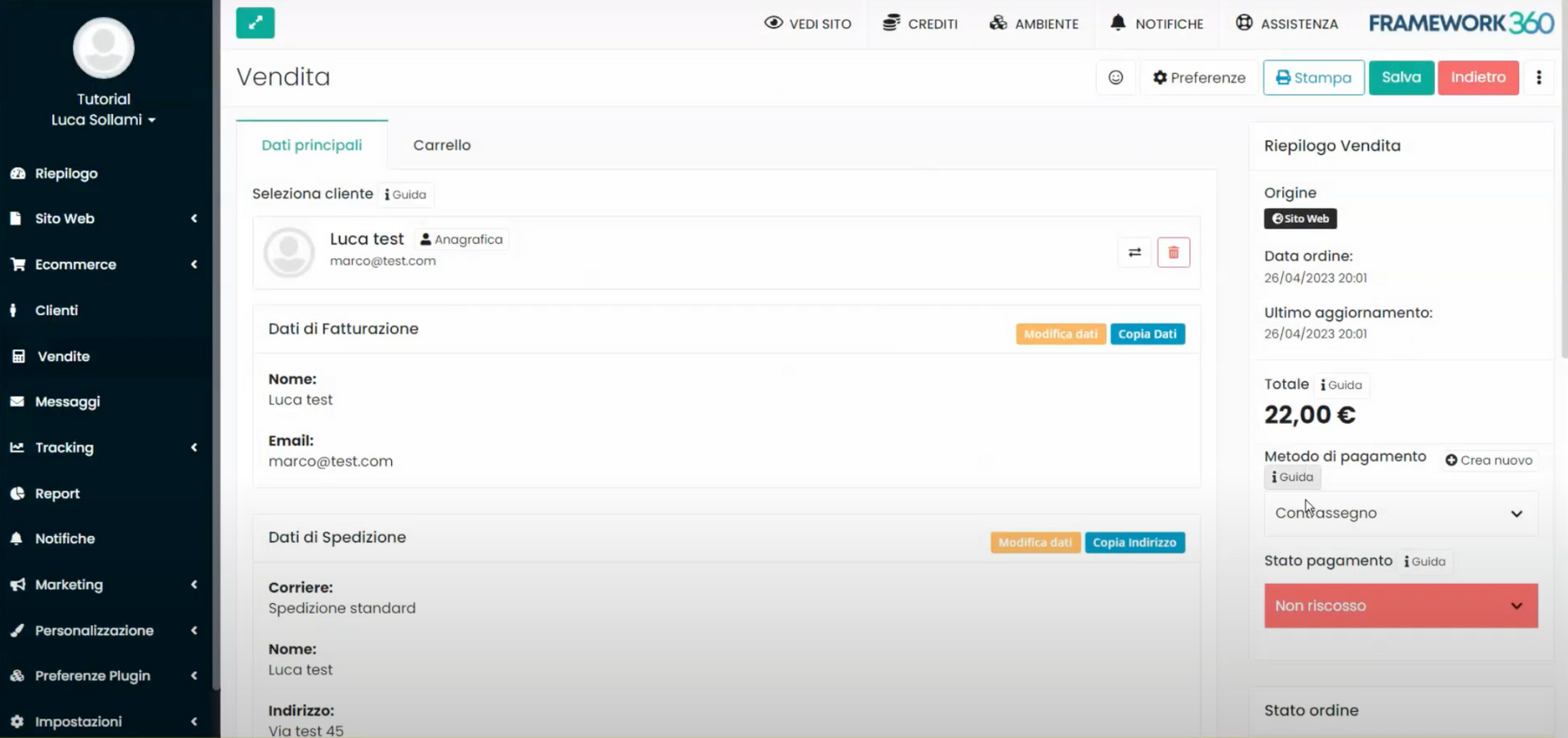 Schermata Framework360 - Configurare il contrassegno