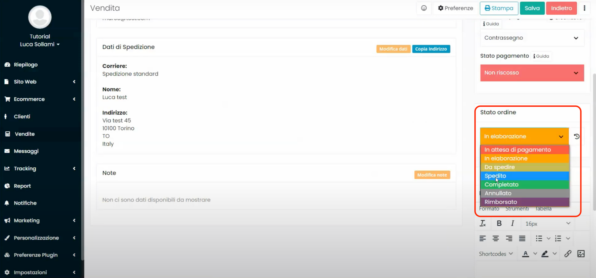 Schermata Framework360 - Configurare il contrassegno