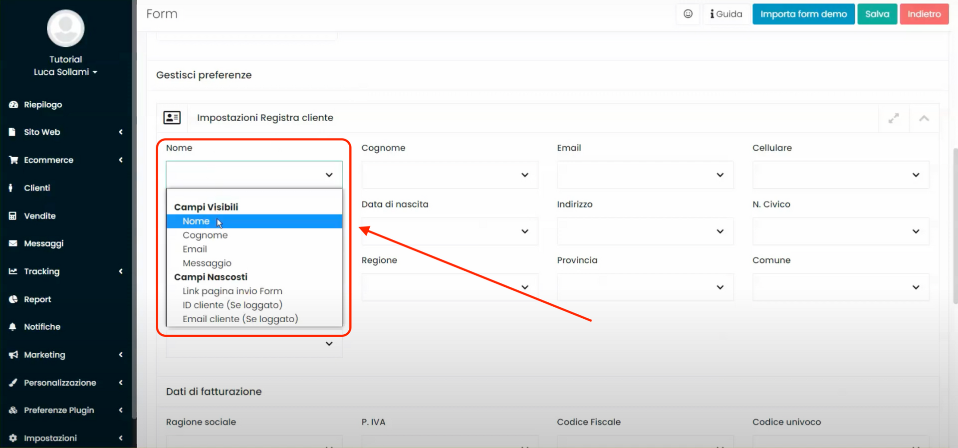 Schermata Framework360 - Inviare un'email automatica ad un visitatore che compila un form