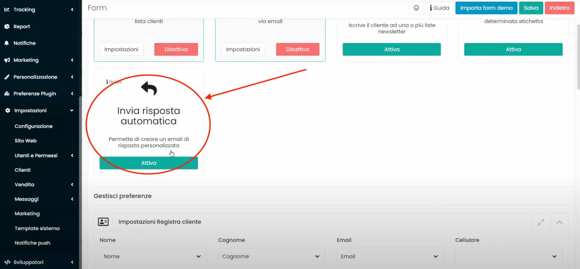 Schermata Framework360 - Inviare un'email automatica ad un visitatore che compila un form