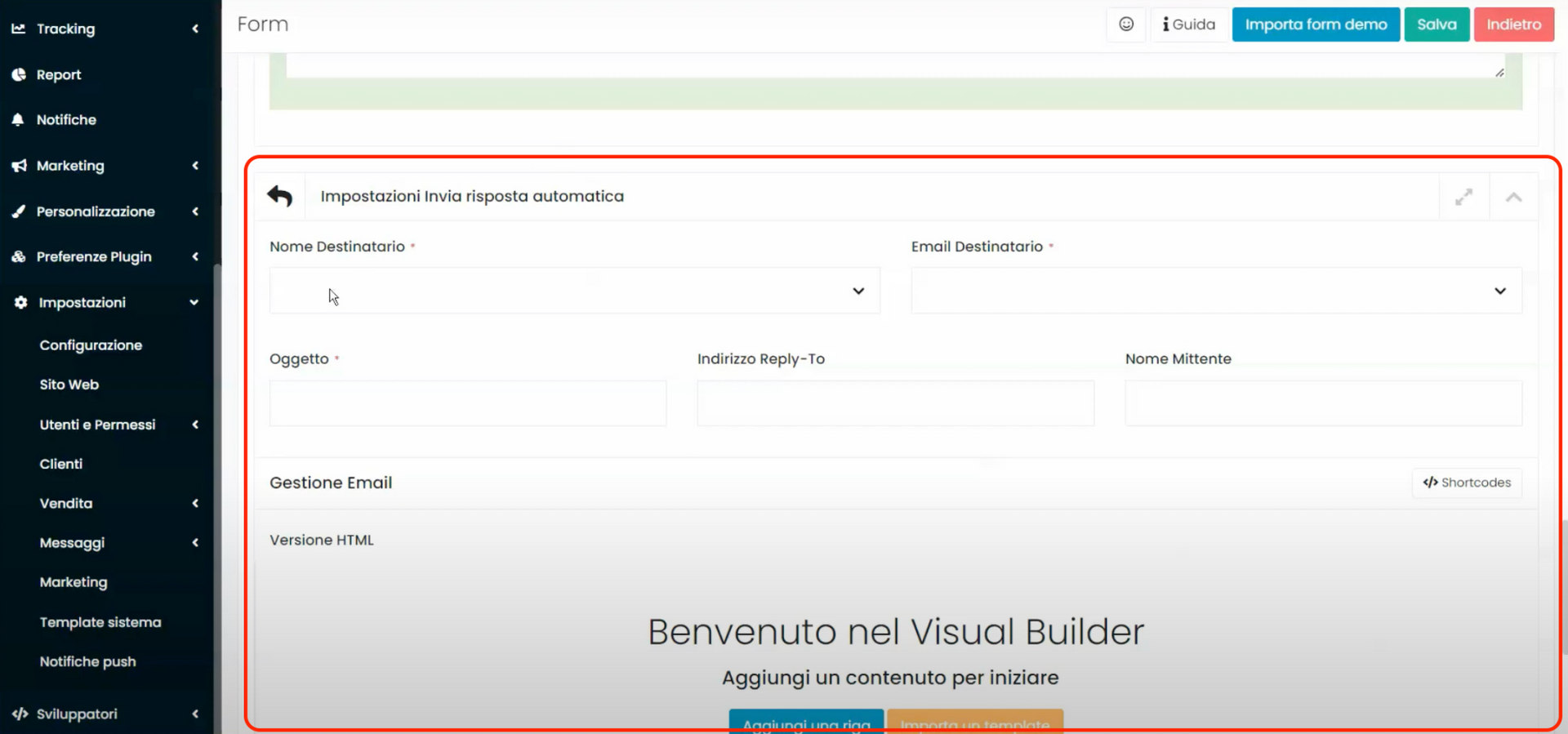 Schermata Framework360 - Inviare un'email automatica ad un visitatore che compila un form
