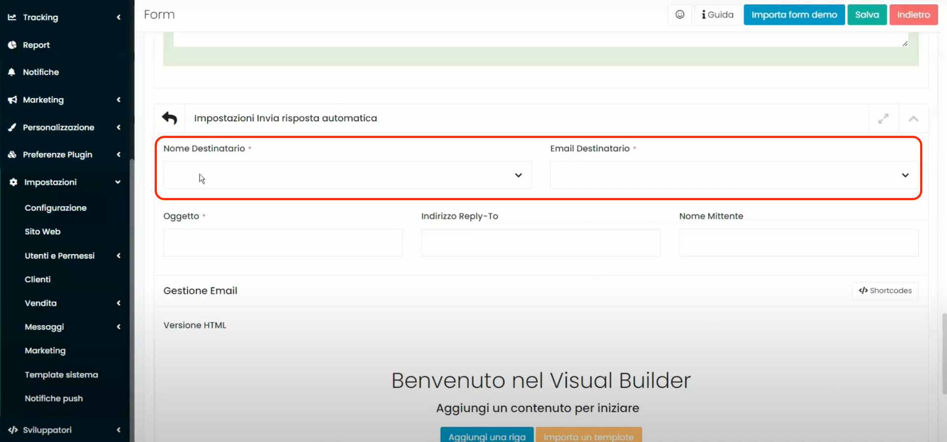 Schermata Framework360 - Inviare un'email automatica ad un visitatore che compila un form