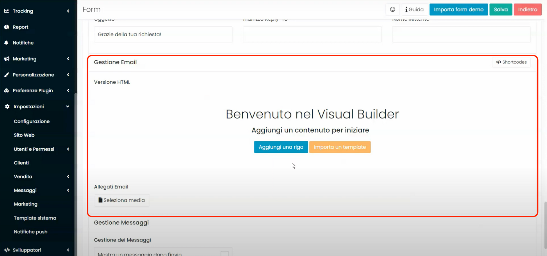 Schermata Framework360 - Inviare un'email automatica ad un visitatore che compila un form