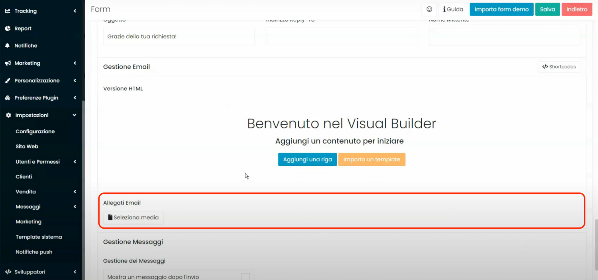 Schermata Framework360 - Inviare un'email automatica ad un visitatore che compila un form