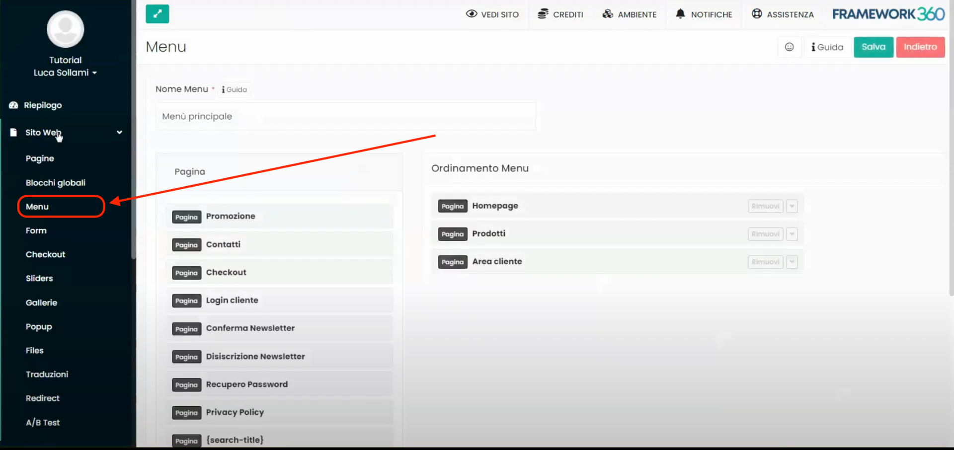 Schermata Framework360 - Inviare un'email automatica ad un visitatore che compila un form