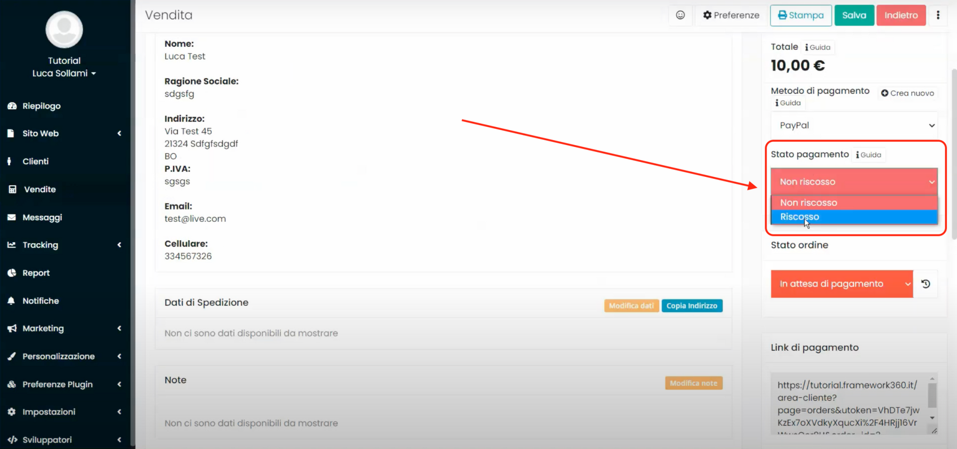 Framework360 Screenshot - Changing payment status